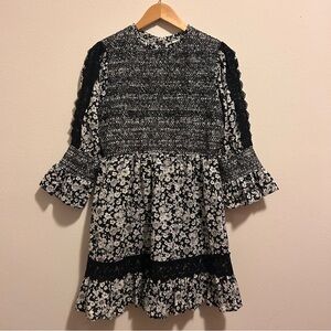 SHOL Los Angeles Women’s 10 Mixed Print Black Lace Ruffles Cotton Mini Dress